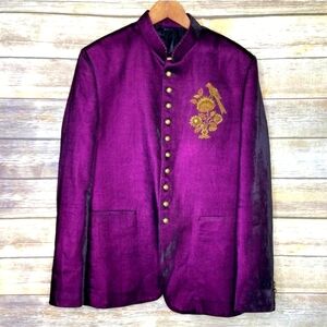 Indian Designer purple velvet Tuxedo Blazer Jodhpuri Suit Mens Nilesh Milesh M.